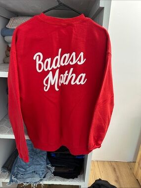 Red 'Badass Motha' Graphic Crewneck Sweater